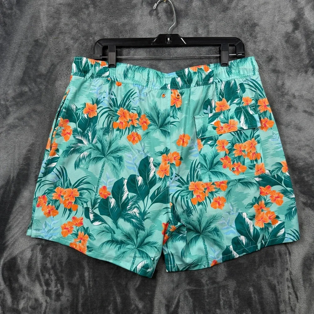 Robert Graham Swim Trunks Men XL Green New Tropical Forest Floral Hibiscus Print